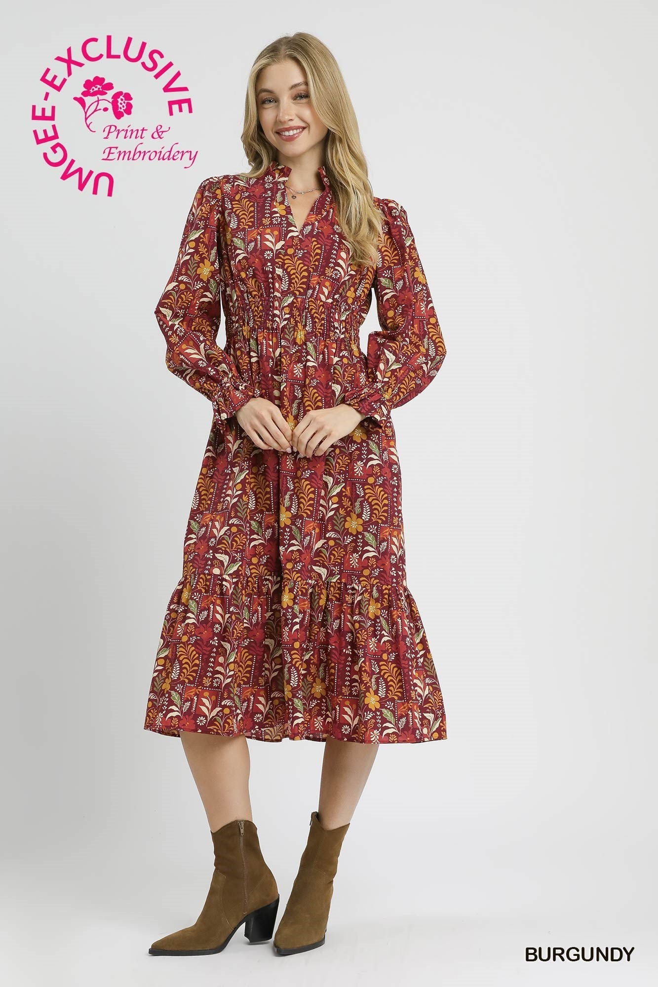 Fields of Fall Maroon Dress - She Chester