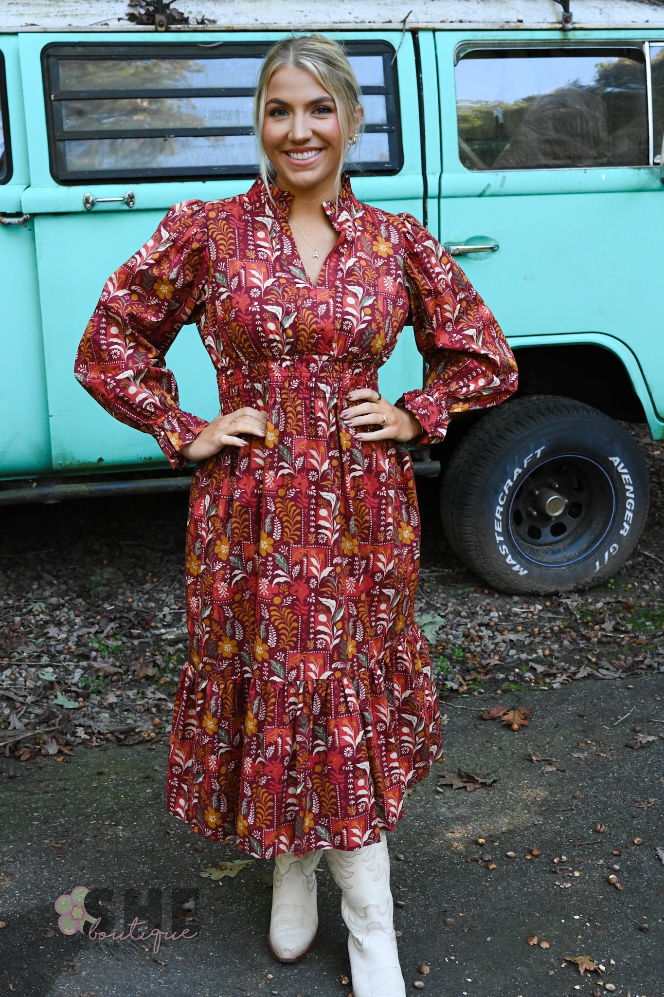 Fields of Fall Maroon Dress - She Chester