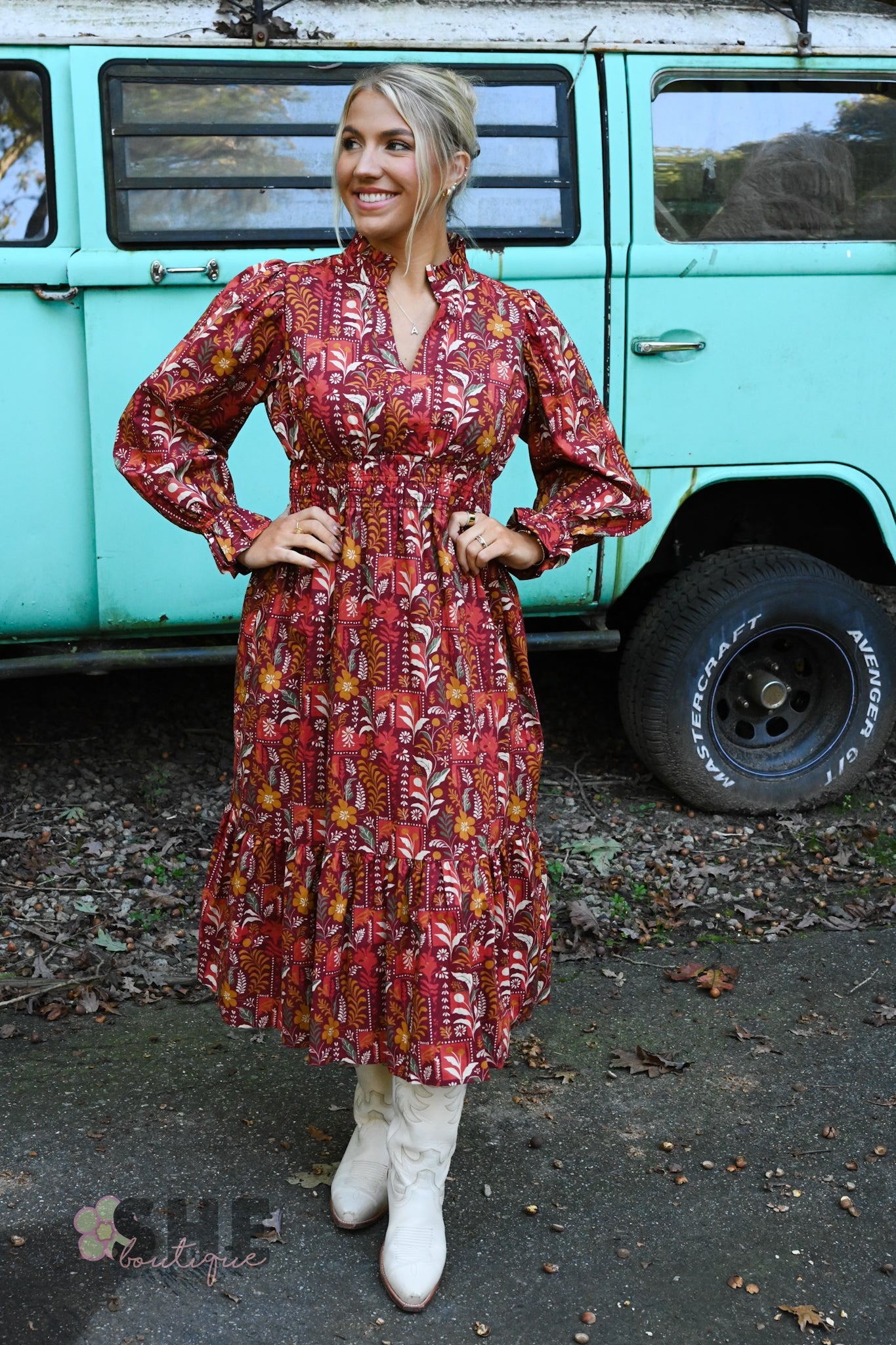Fields of Fall Maroon Dress - She Chester
