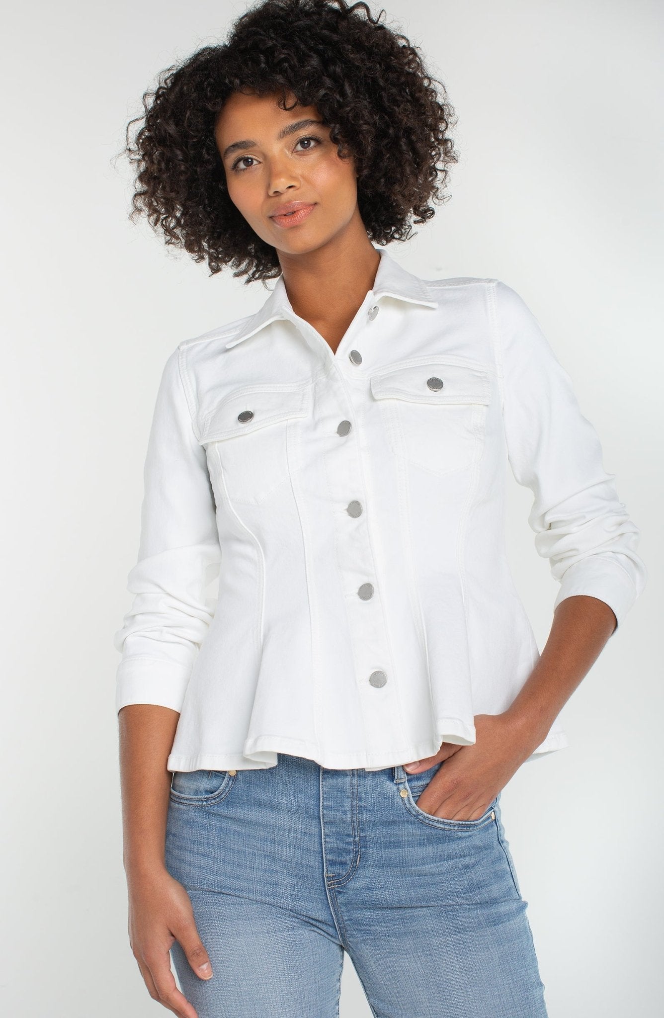 Fit and Flare Trucker Jacket - Bright White - She Chester