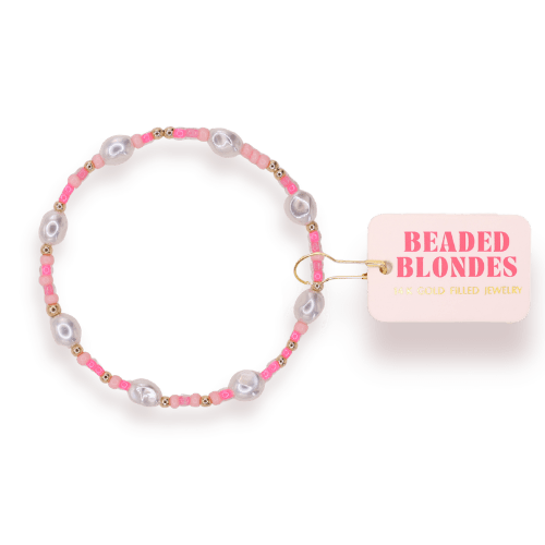 Flamingo Sprinkle Pearl Bracelet: Standard 6.75 inch - She Chester