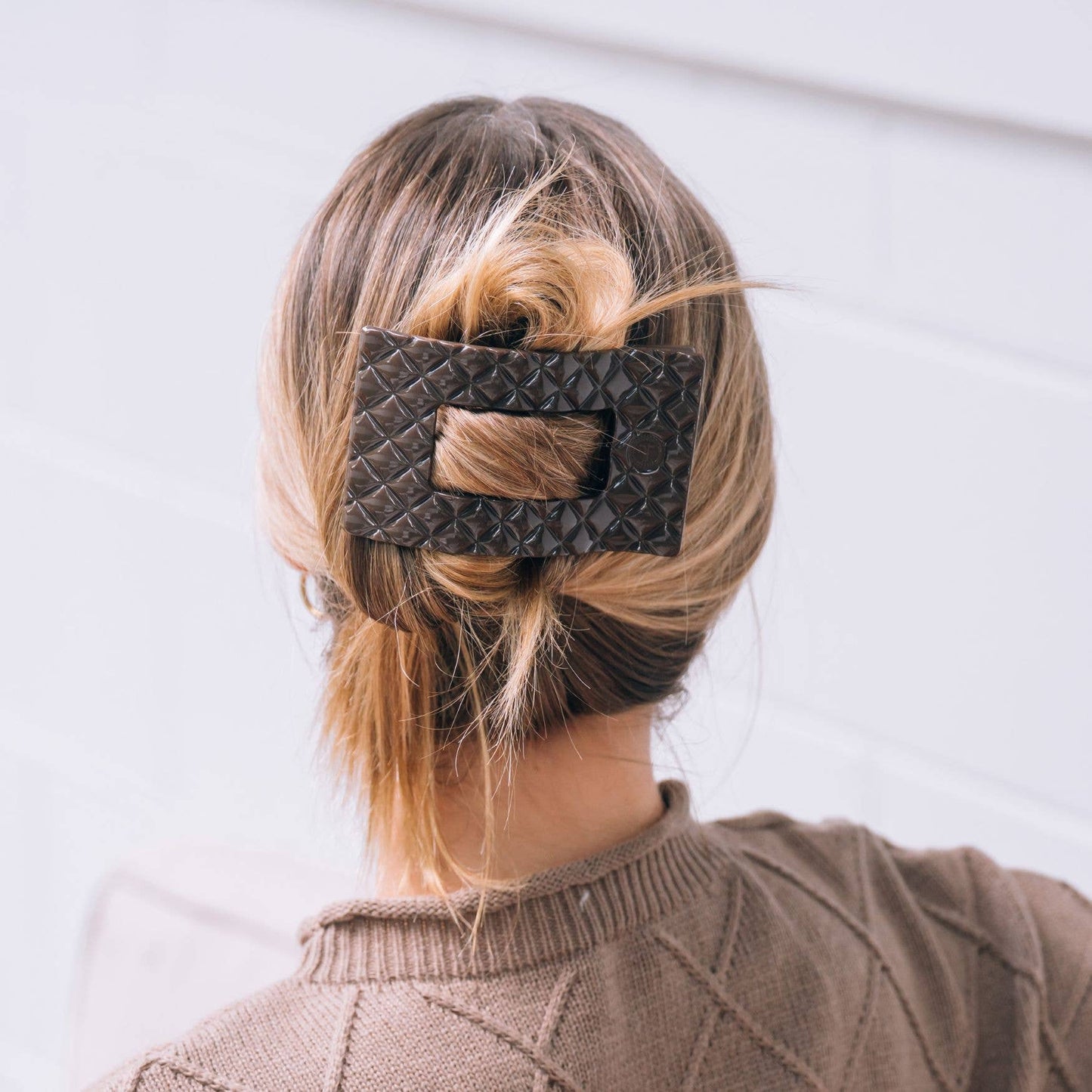Flat Rectangle Hair Clip | Large | Truly Taupe Quilted - She Chester