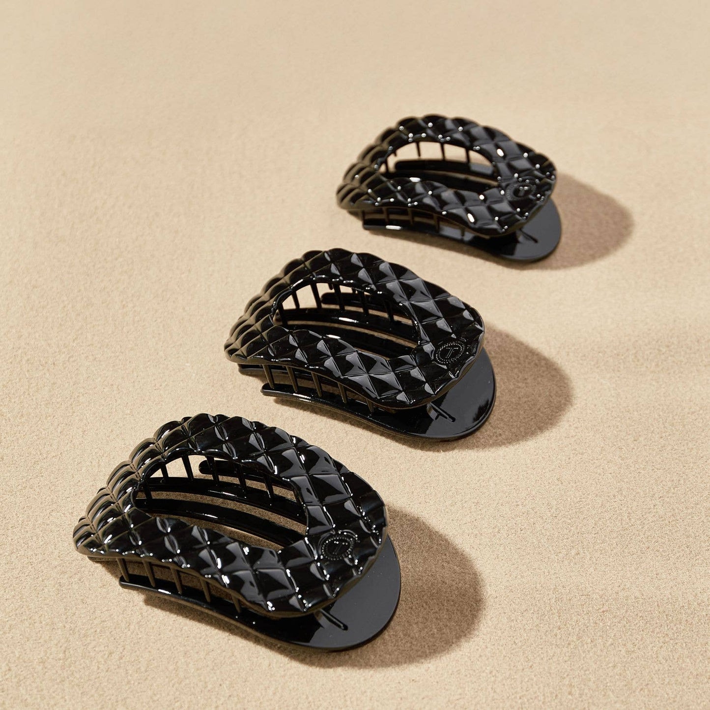 Flat Round Hair Clip | Large | Jet Black Quilted - She Chester