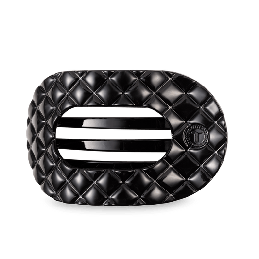 Flat Round Hair Clip | Large | Jet Black Quilted - She Chester