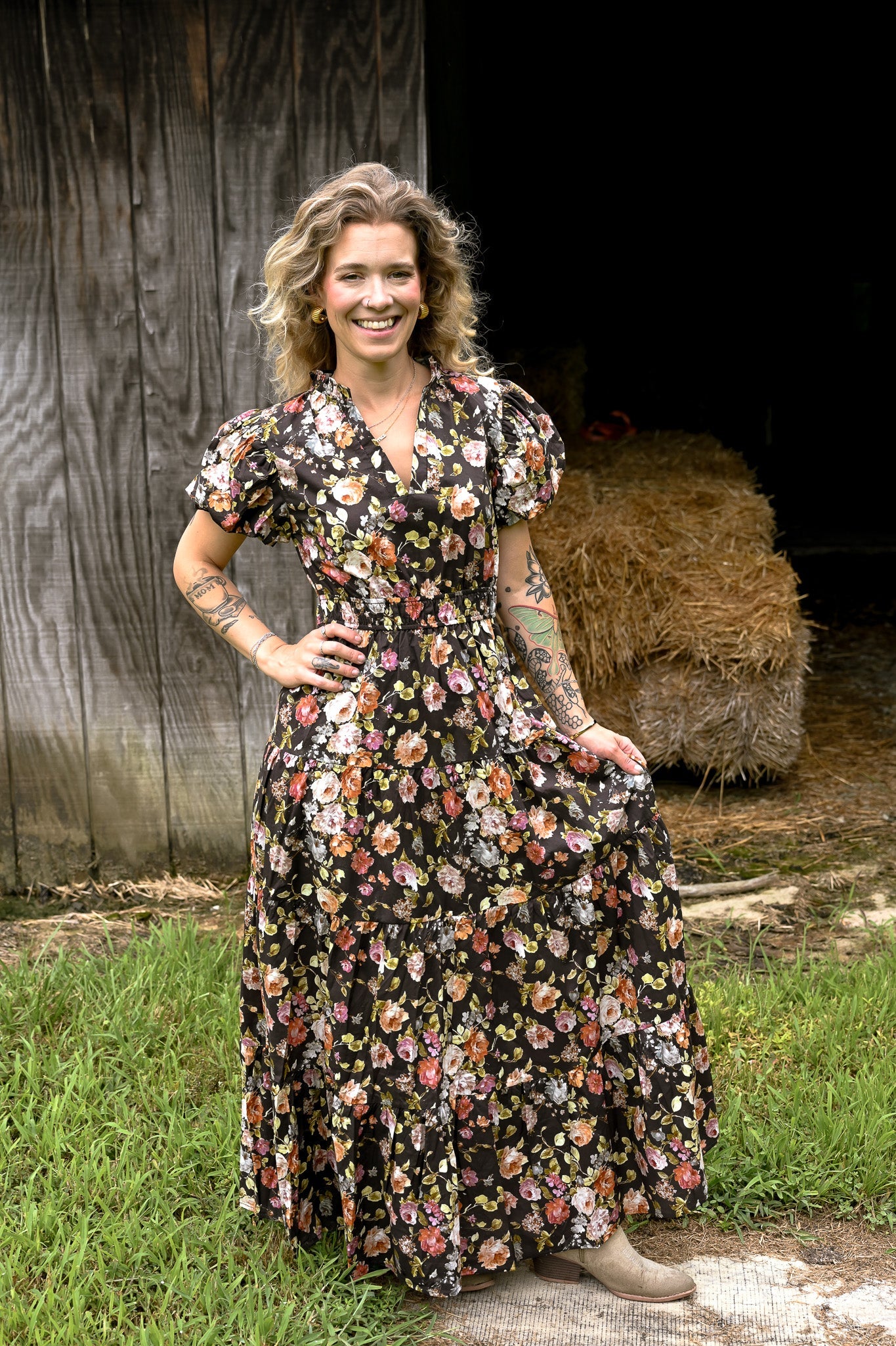 Floral Chocolate Tiered Maxi Dress - She Chester