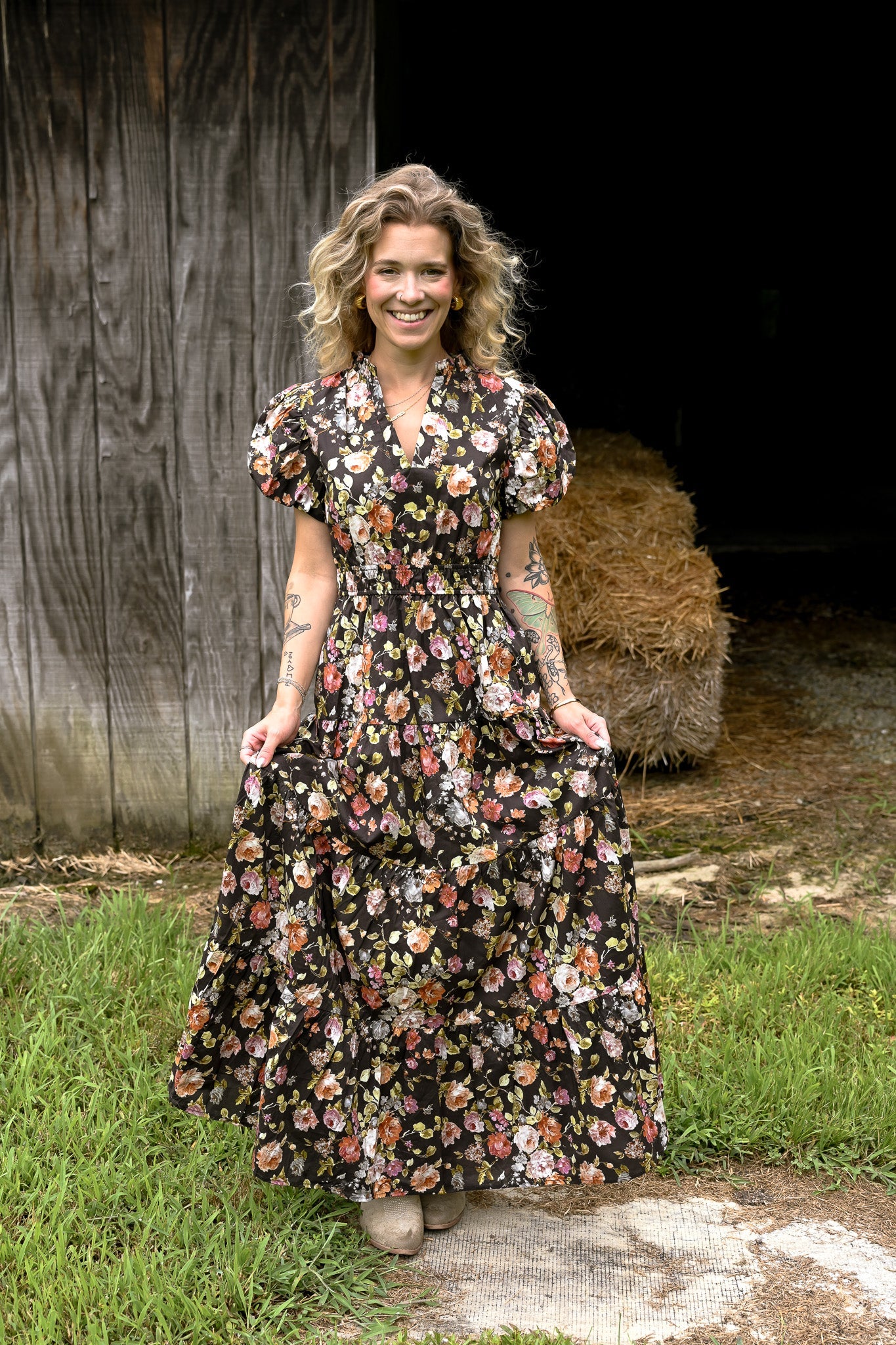 Floral Chocolate Tiered Maxi Dress - She Chester