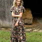 Floral Chocolate Tiered Maxi Dress - She Chester