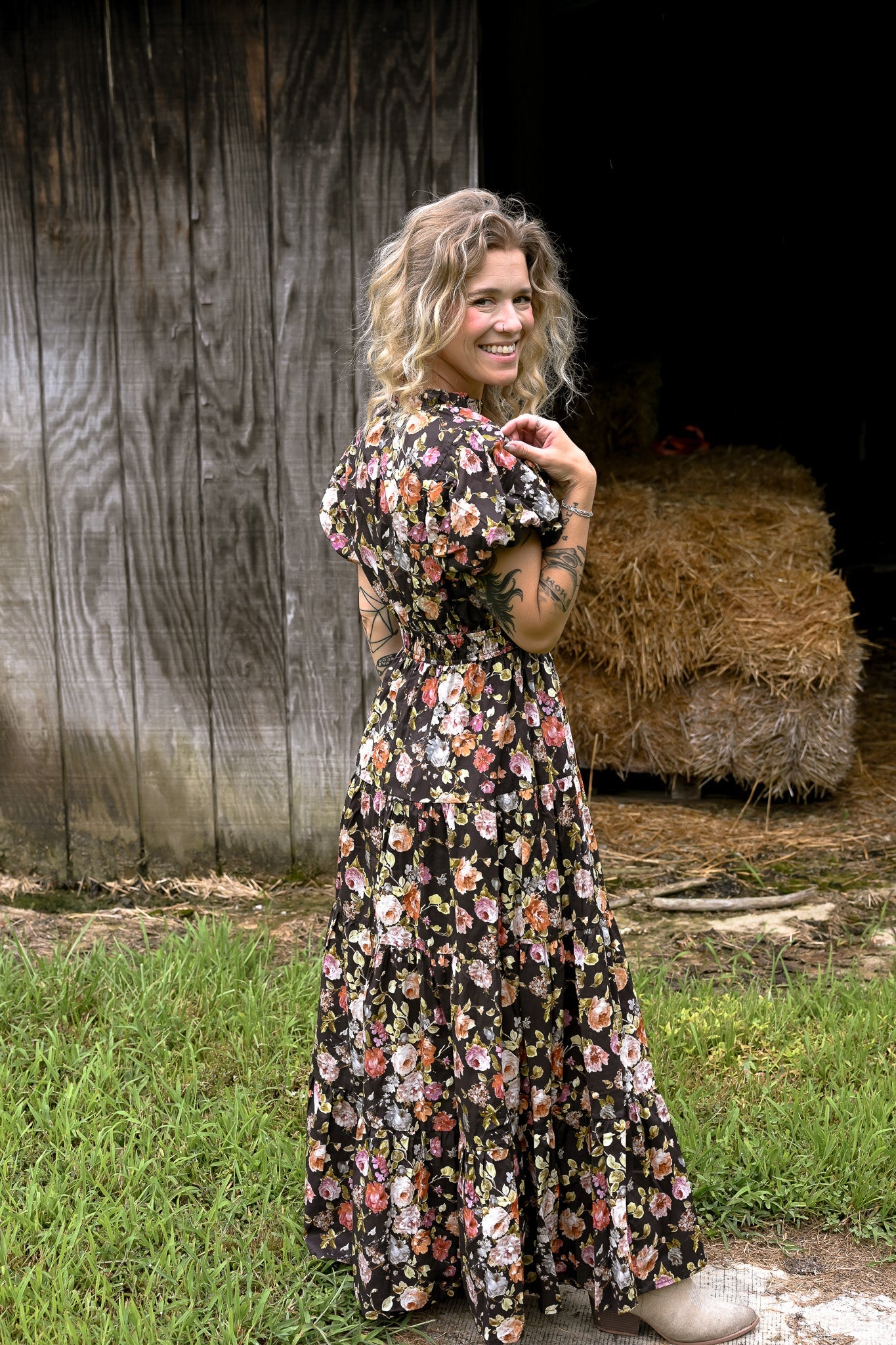 Floral Chocolate Tiered Maxi Dress - She Chester
