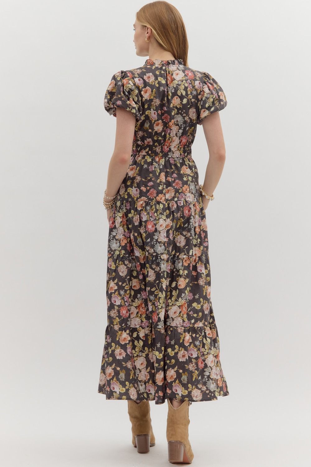 Floral Chocolate Tiered Maxi Dress - She Chester