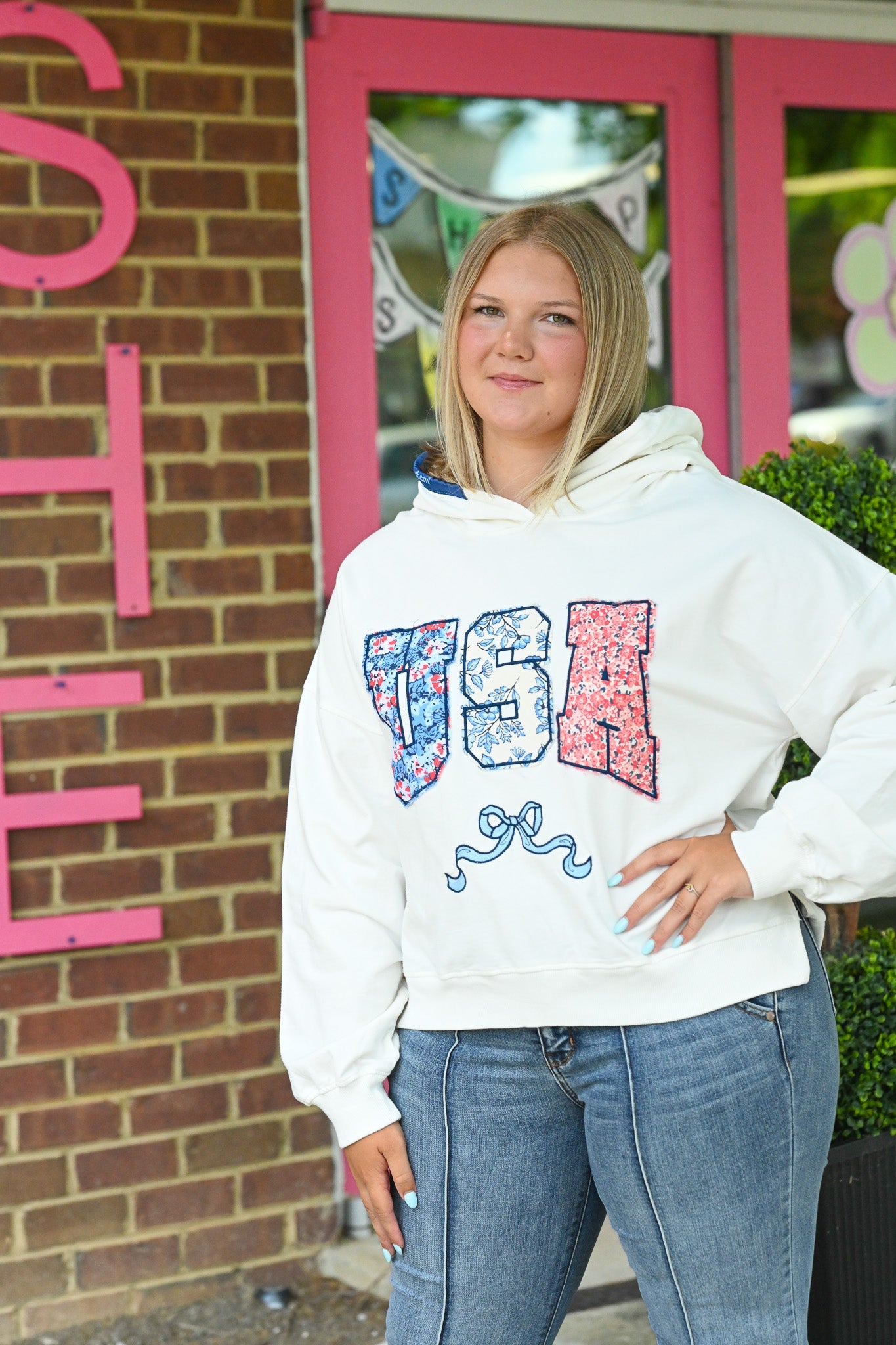 Floral Patchwork USA Hoodie - She Chester