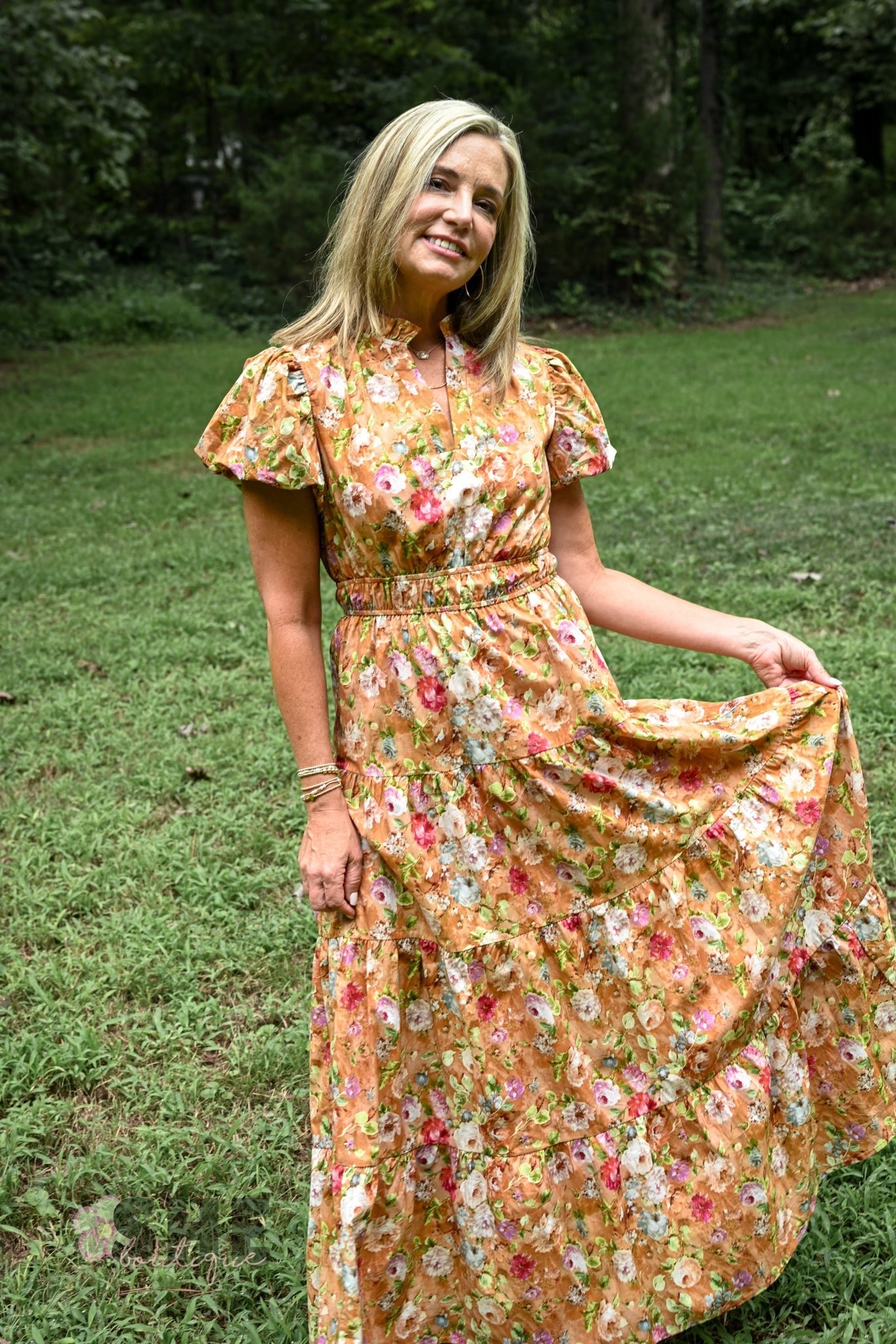 Floral Terra Cotta Tiered Maxi Dress - She Chester
