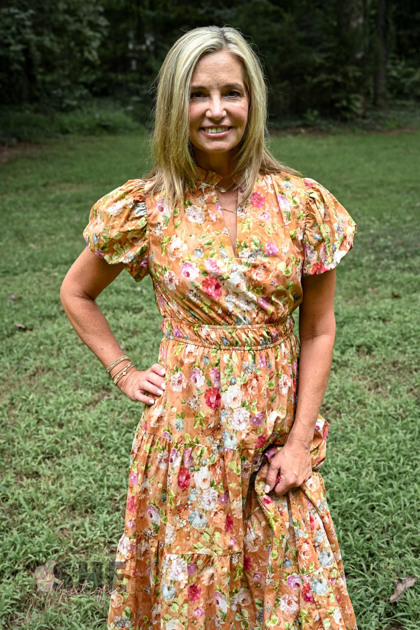 Floral Terra Cotta Tiered Maxi Dress - She Chester