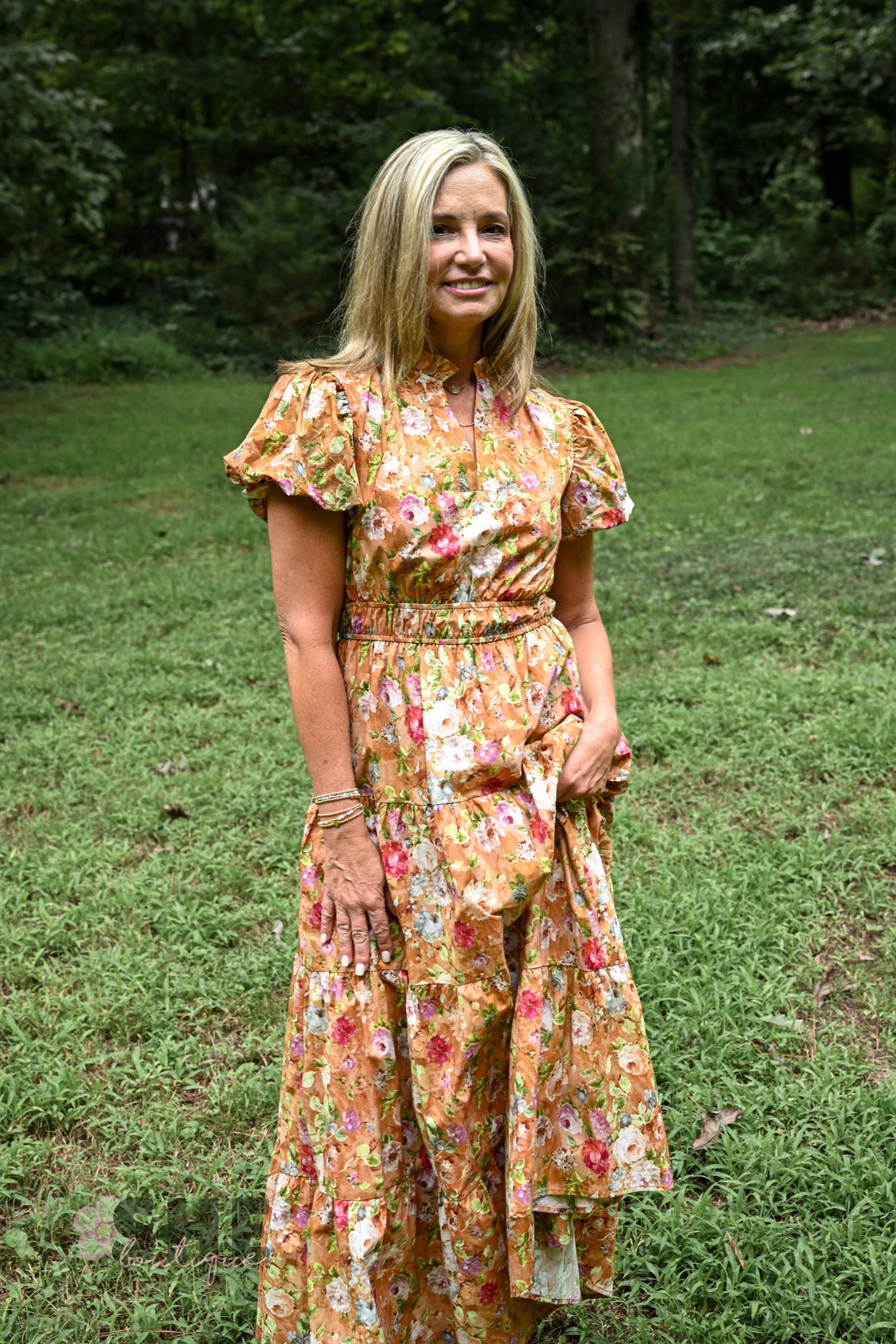 Floral Terra Cotta Tiered Maxi Dress - She Chester