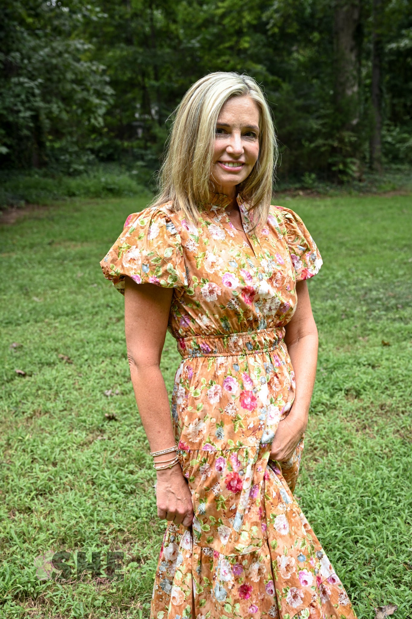Floral Terra Cotta Tiered Maxi Dress - She Chester