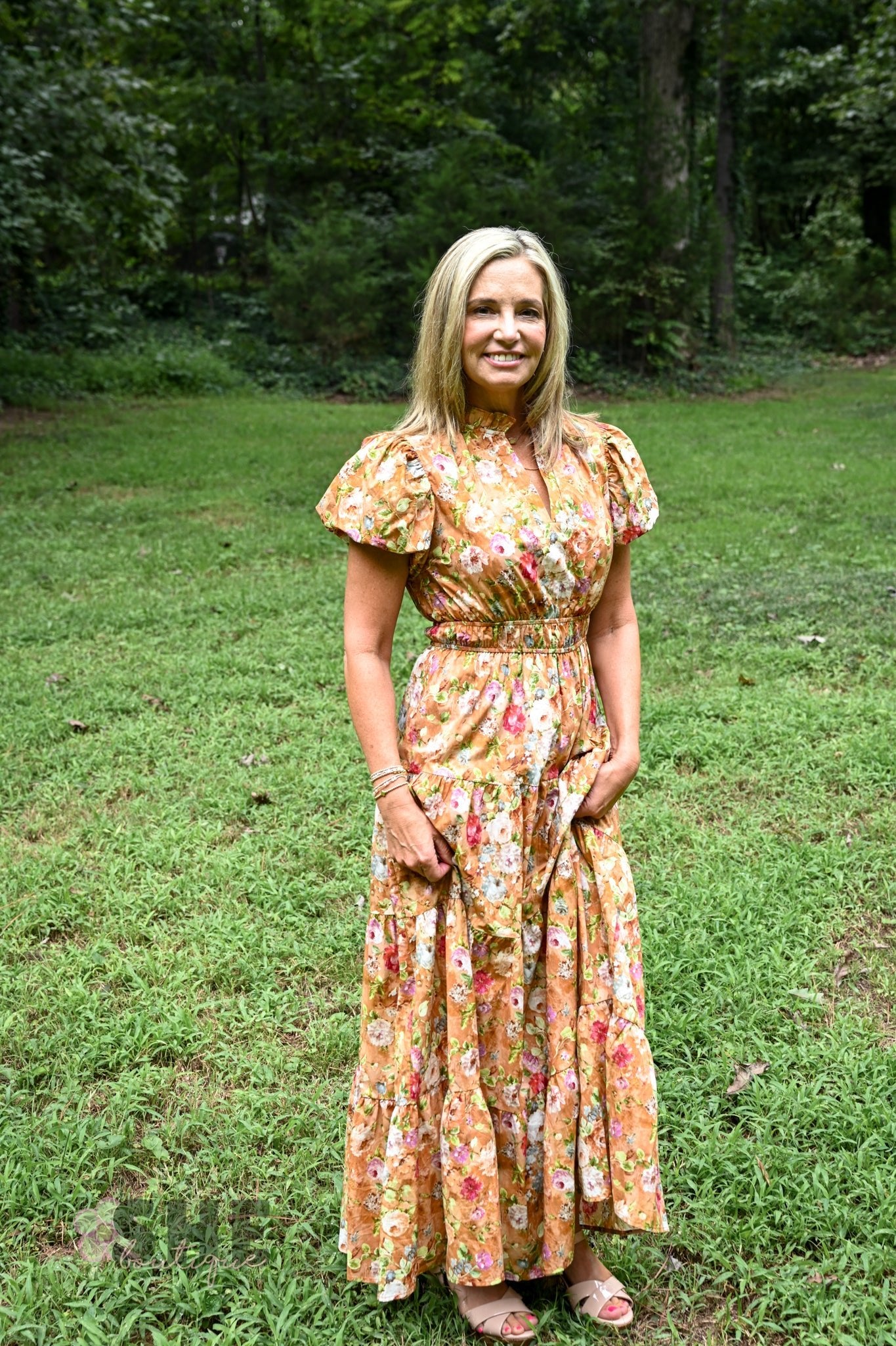 Floral Terra Cotta Tiered Maxi Dress - She Chester