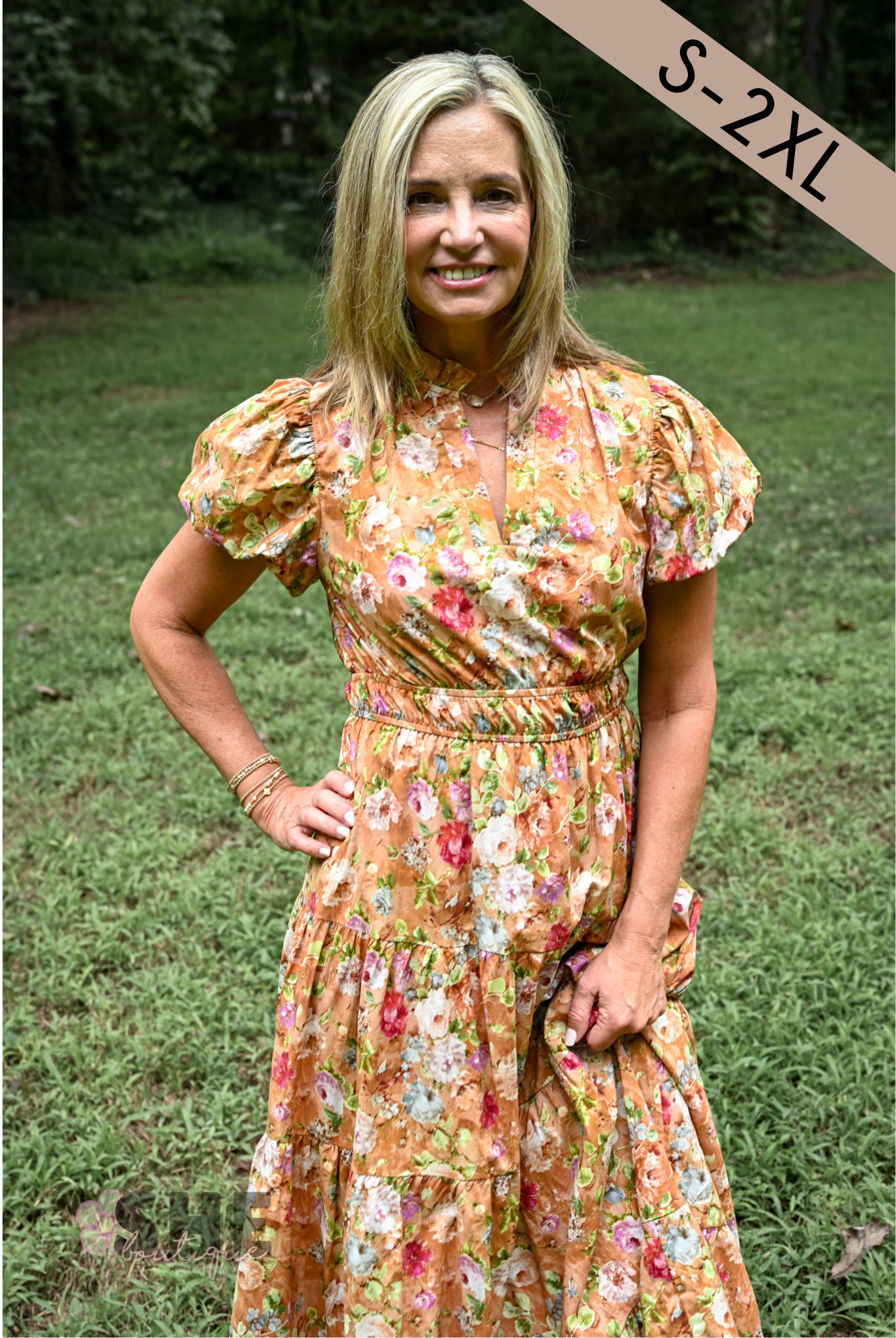 Floral Terra Cotta Tiered Maxi Dress - She Chester