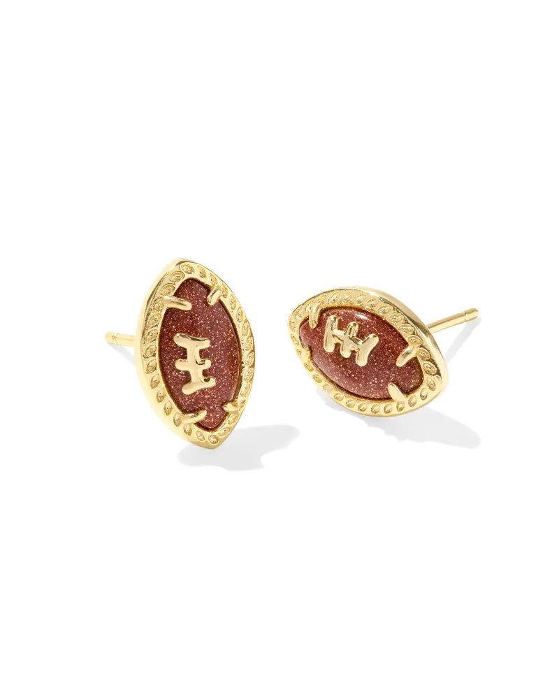 Football Stud Earrings Gold Orange Goldstone - She Chester