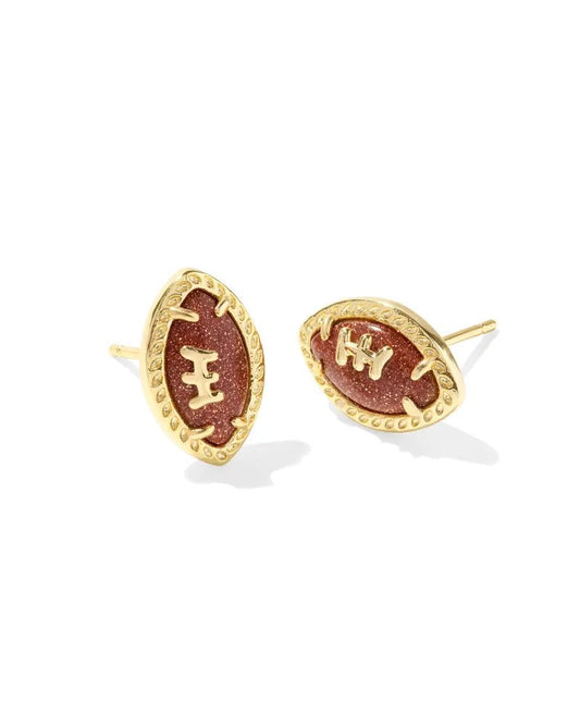 Football Stud Earrings Gold Orange Goldstone - She Chester