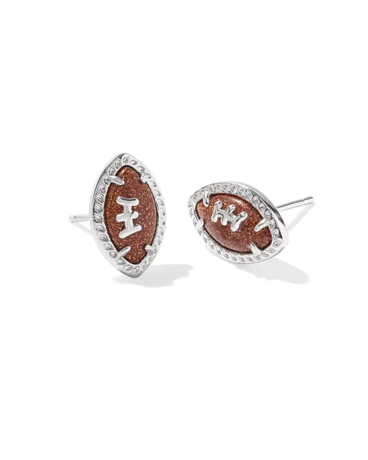 Football Stud Earrings Rhodium Orange Goldstone - She Chester