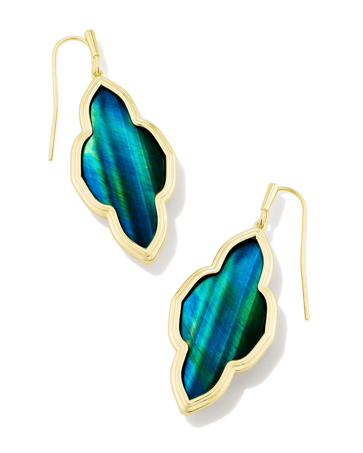 Framed Abbie Drop Earrings Gold Teal Tigers Eye - She Chester