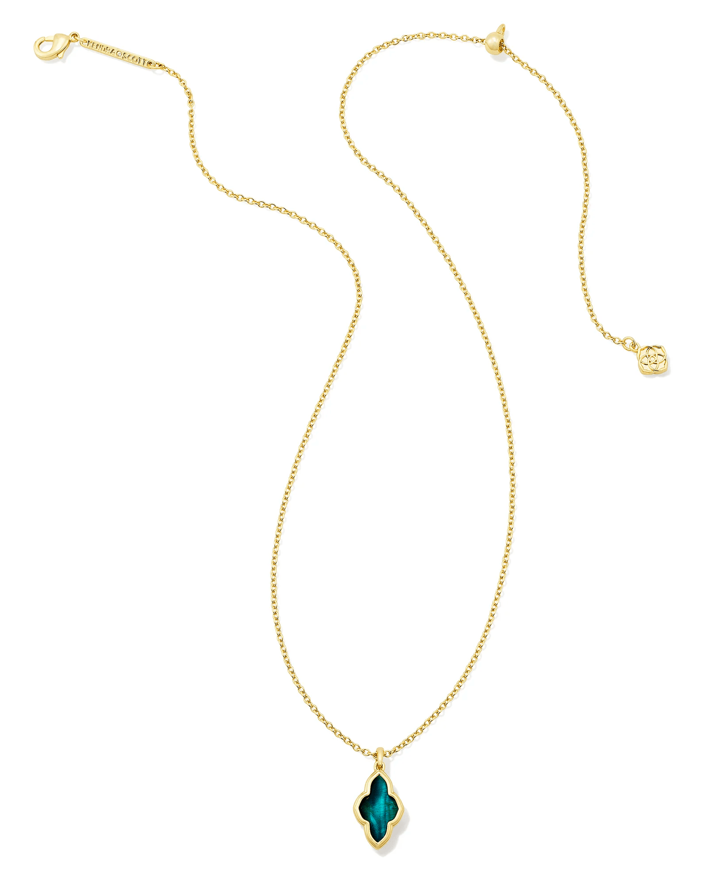 Framed Abbie Short Pendant Necklace Gold Teal Tigers Eye - She Chester