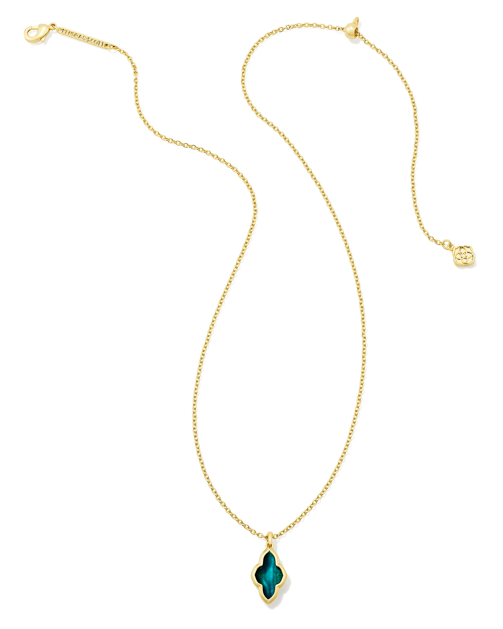 Framed Abbie Short Pendant Necklace Gold Teal Tigers Eye - She Chester