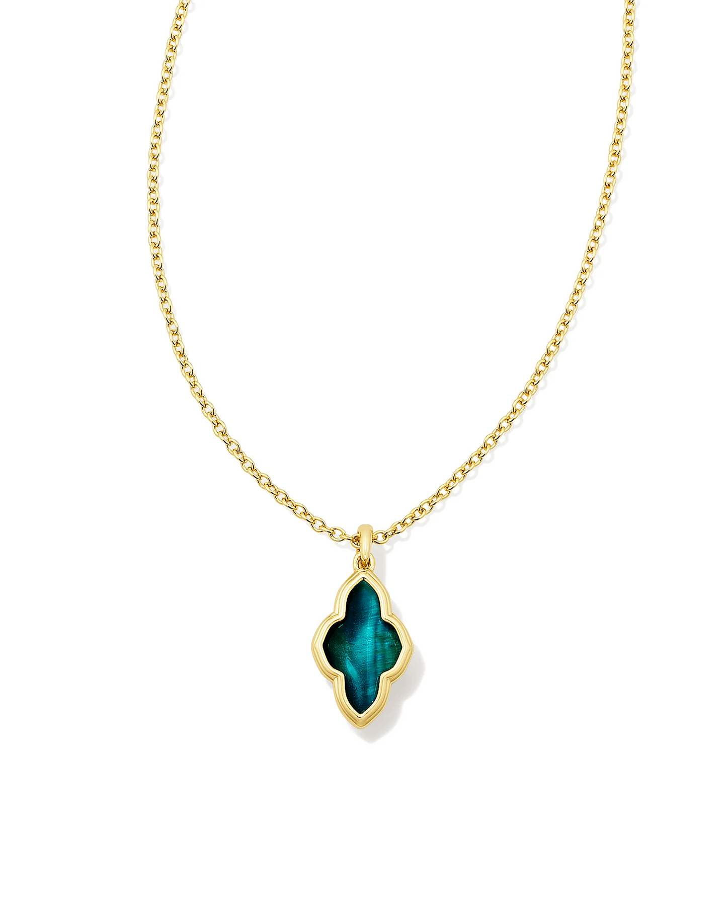 Framed Abbie Short Pendant Necklace Gold Teal Tigers Eye - She Chester