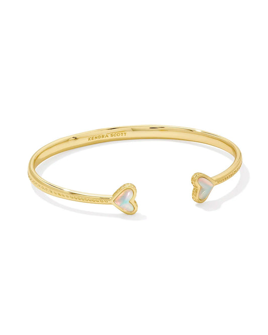 Framed Ari Heart Cuff Bracelet Gold White Opalescent Resin - She Chester