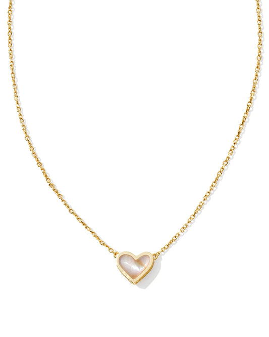 Framed Ari Heart Pendant Necklace Gold Iridescent Abalone - She Chester