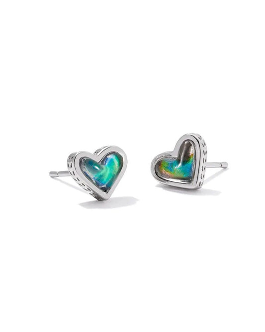 Framed Ari Heart Stud Earring Rhodium Mood Stone - She Chester