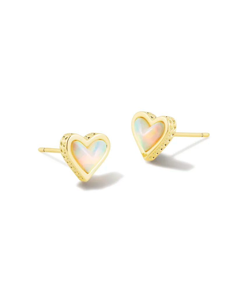 Framed Ari Heart Stud Earrings Gold Iridescent Abalone - She Chester