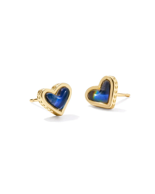Framed Ari Heart Stud Earrings Gold Mood Stone - She Chester