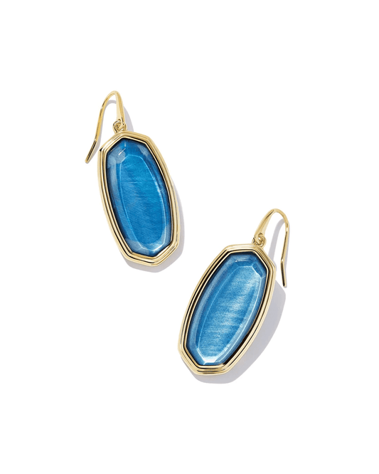 FRAMED ELLE DROP EARRINGS GOLD DARK BLUE MOTHER OF PEARL - She Chester