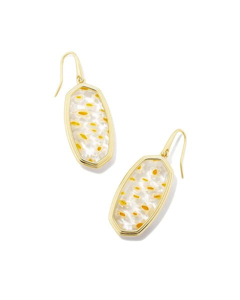 FRAMED ELLE DROP EARRINGS GOLD WHITE MOSIAC GLASS - She Chester