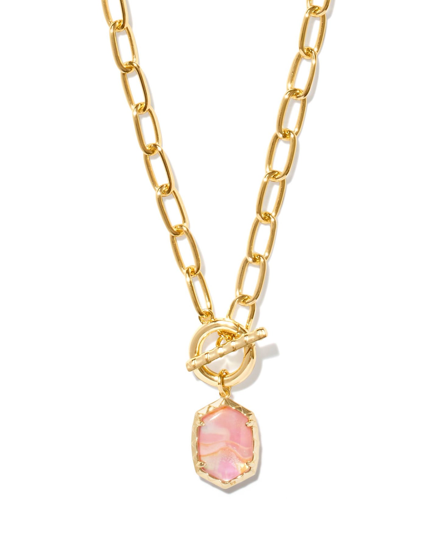 Daphne Link Chain Necklace Gold Light Pink Iridescent Abalone