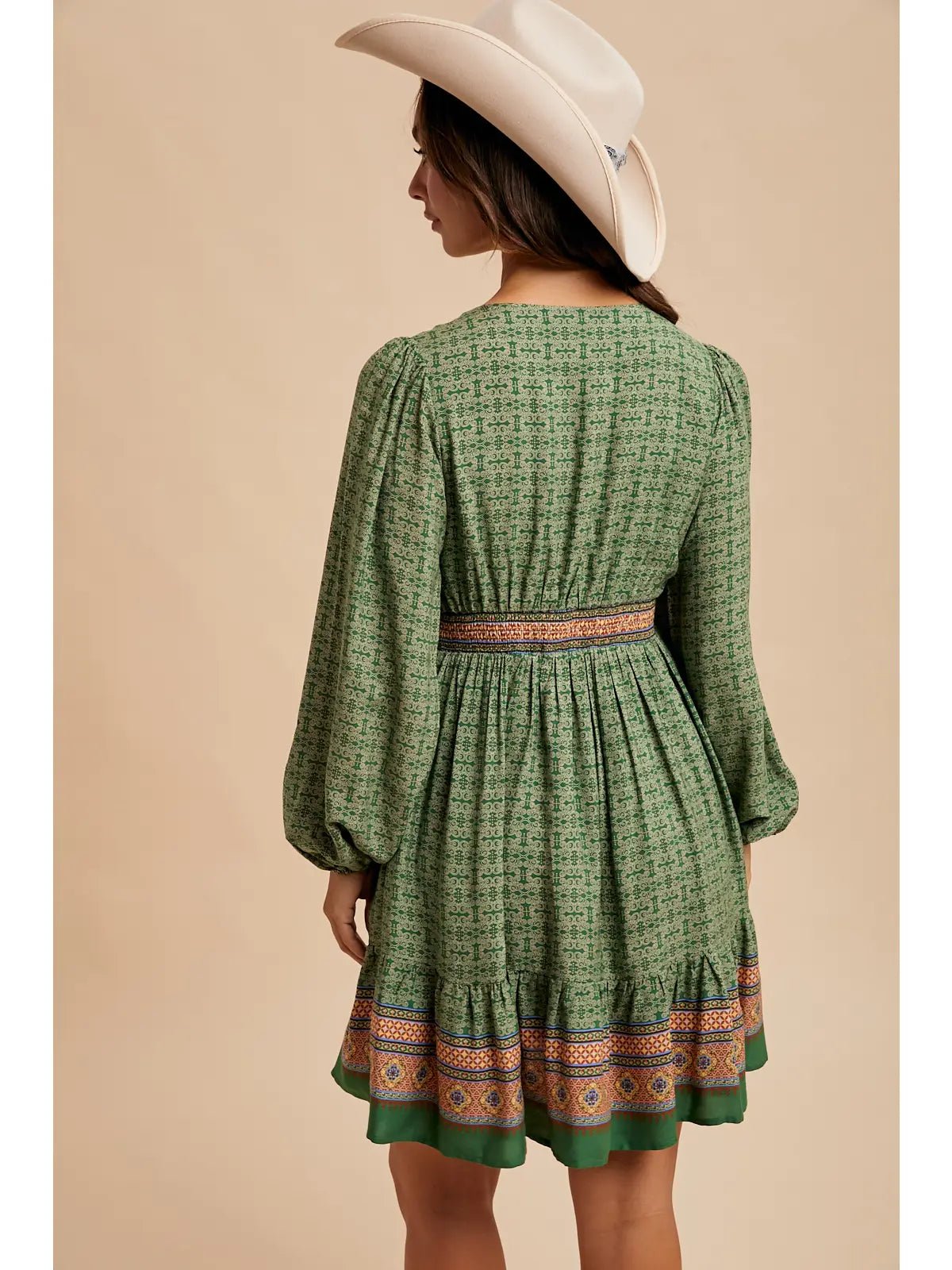 Gaia Green Printed Mini Dress - She Chester