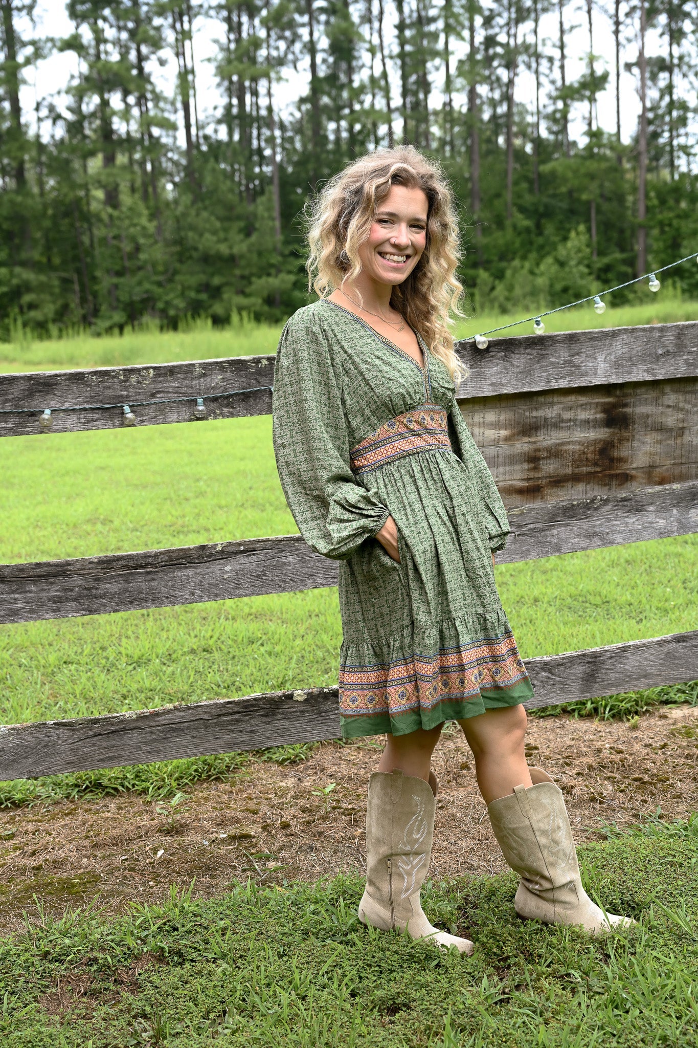 Gaia Green Printed Mini Dress - She Chester