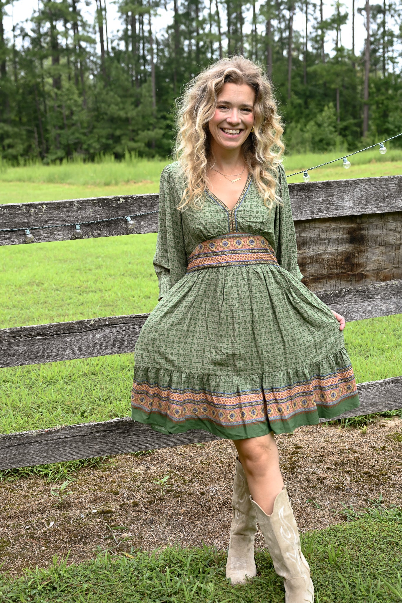 Gaia Green Printed Mini Dress - She Chester