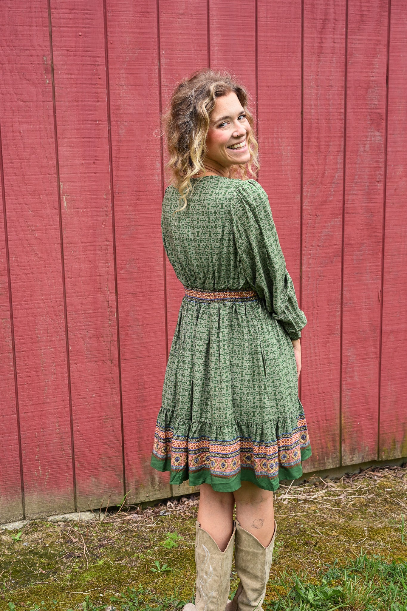 Gaia Green Printed Mini Dress - She Chester