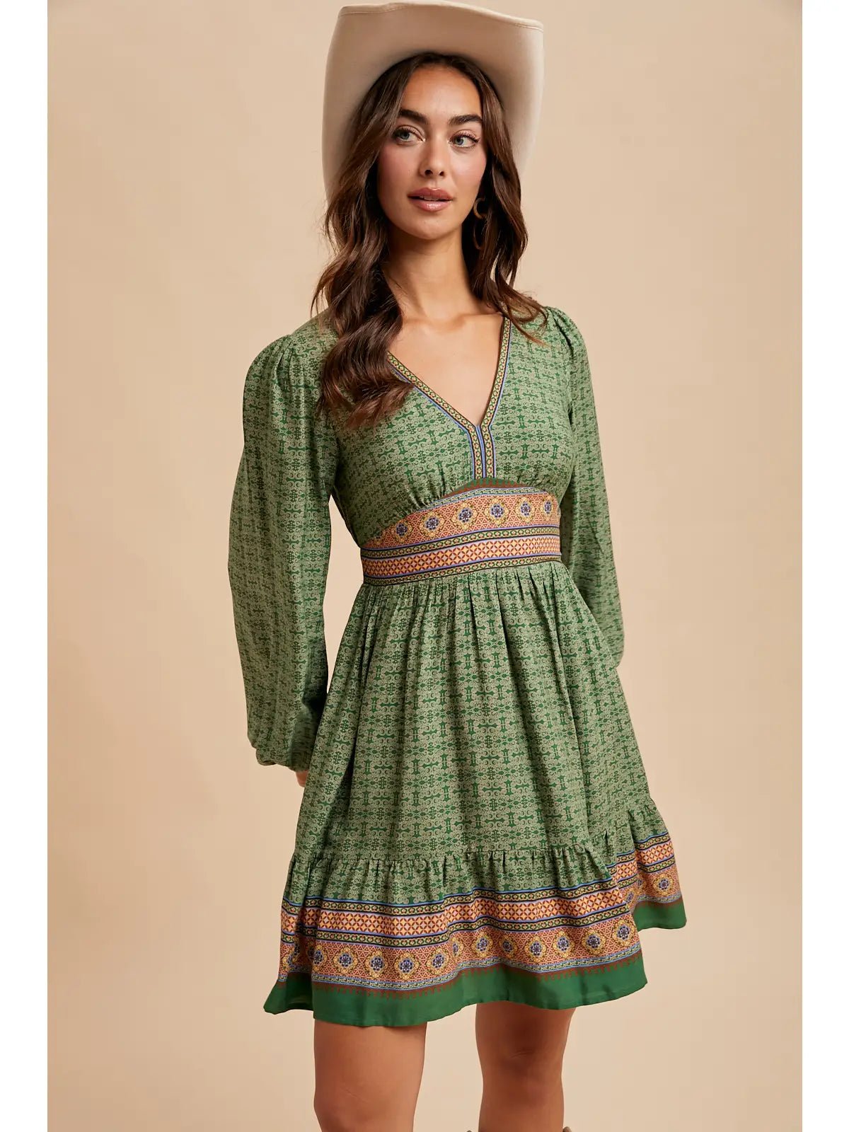 Gaia Green Printed Mini Dress - She Chester