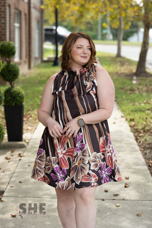 Garden District Brown Dress - She Chester