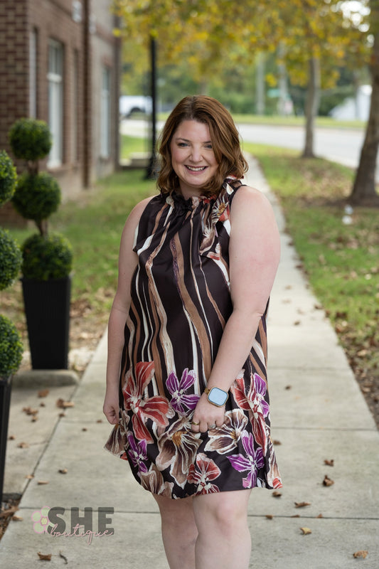 Garden District Brown Dress - She Chester