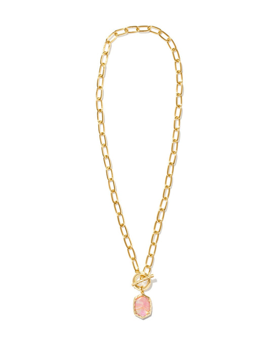 Daphne Link Chain Necklace Gold Light Pink Iridescent Abalone