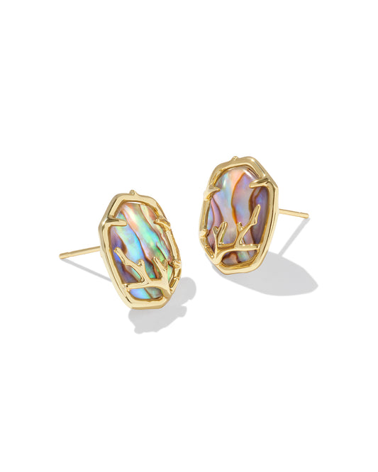 DAPHNE CORAL FRAME STUD EARRINGS IN GOLD ABALONE