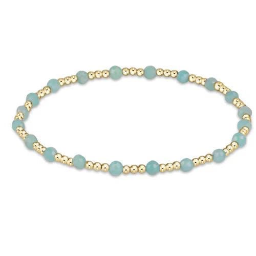 GEMSTONE GOLD SINCERITY PATTERN 3MM BEAD BRACELET - AMAZONITE - She Chester