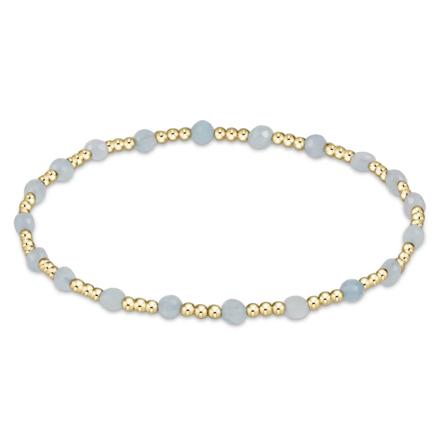 GEMSTONE GOLD SINCERITY PATTERN 3MM BEAD BRACELET - AQUAMARINE - She Chester