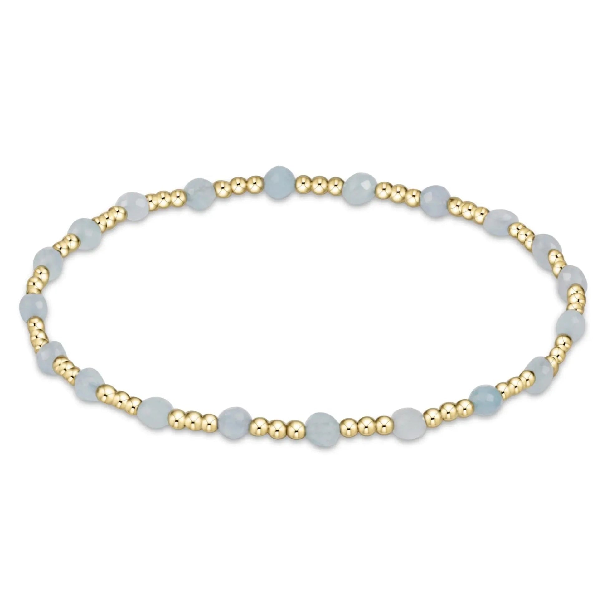 GEMSTONE GOLD SINCERITY PATTERN 3MM BEAD BRACELET - AQUAMARINE - She Chester
