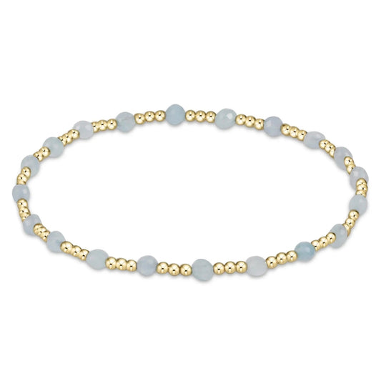 GEMSTONE GOLD SINCERITY PATTERN 3MM BEAD BRACELET - AQUAMARINE - She Chester