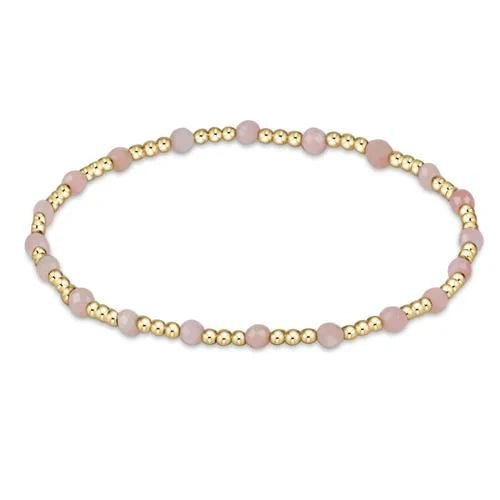 GEMSTONE GOLD SINCERITY PATTERN 3MM BEAD BRACELET - PINK OPAL - She Chester