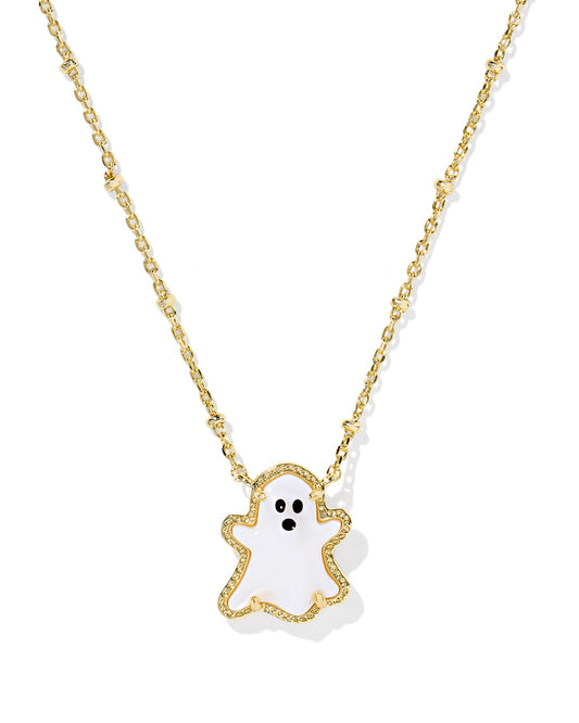 GHOST SHORT PENDANT NECKLACE GOLD WHITE MOTHER OF PEARL - She Chester